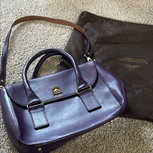 kate spade purple leather satchel with top handles and shoulder strap (vintage)